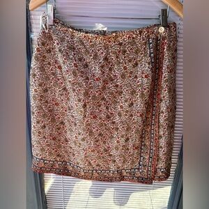 Vtg Talbots 14 Petite 100% Silk Floral Bohemian Mini True Wrap Skirt Fall Warm